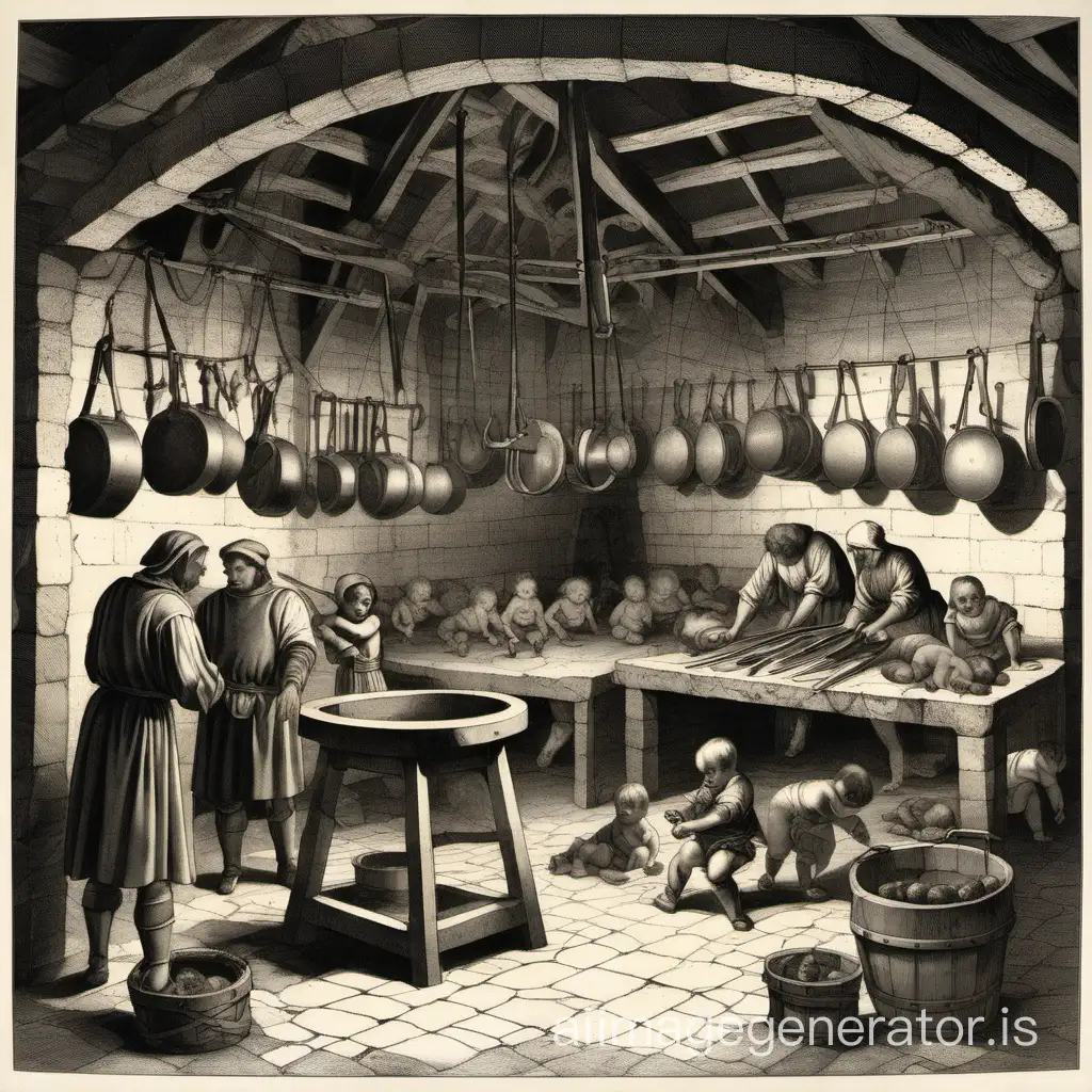 Medieval-Torture-Chamber-Butchery-Depicted-in-Monochrome-Lithograph