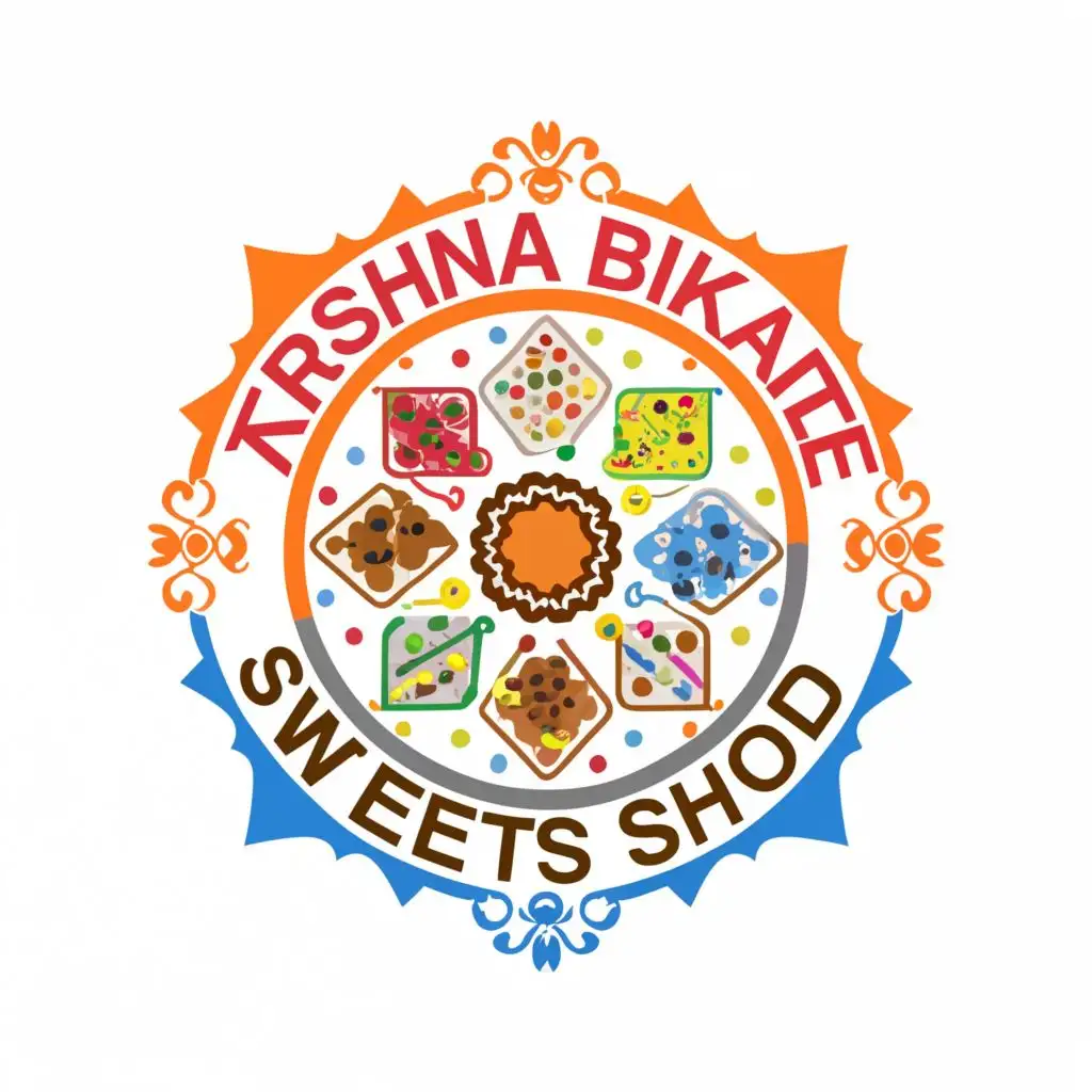 a logo design,with the text "Krishna Bikaner Sweets Shop", main symbol:sweets,Minimalistic,be used in Restaurant industry,clear background