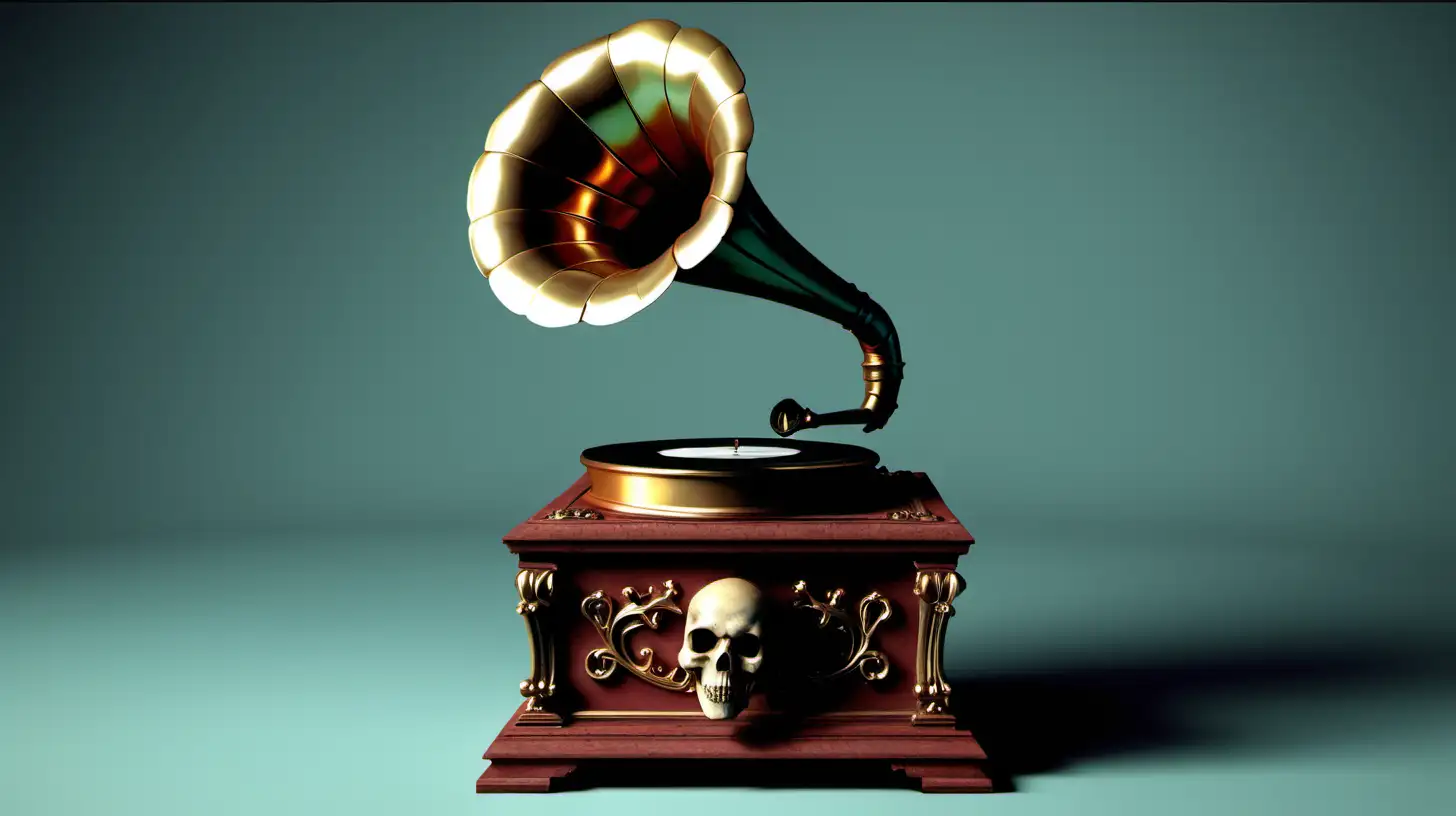 Skull Gramophone Vintage Music Player with a Macabre Twist