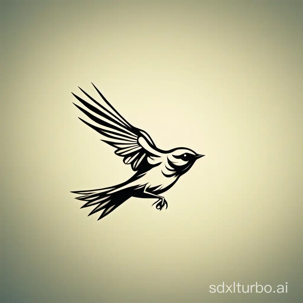 A small bird with only an outline, it is flying to the right