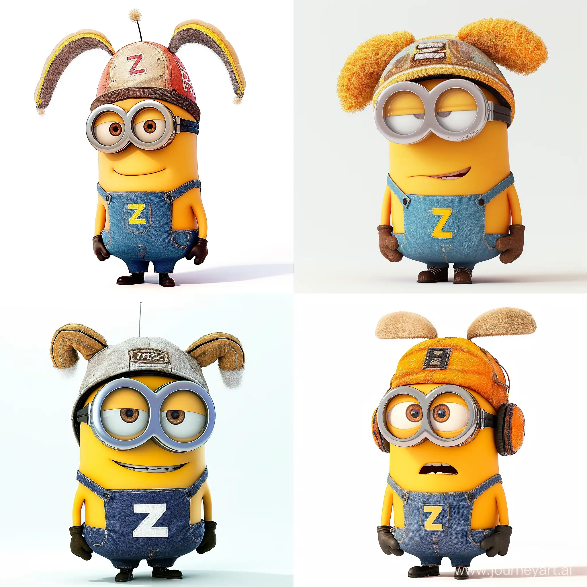 Adorable-Minion-Character-in-ZShirt-and-Earflap-Hat-on-White-Background