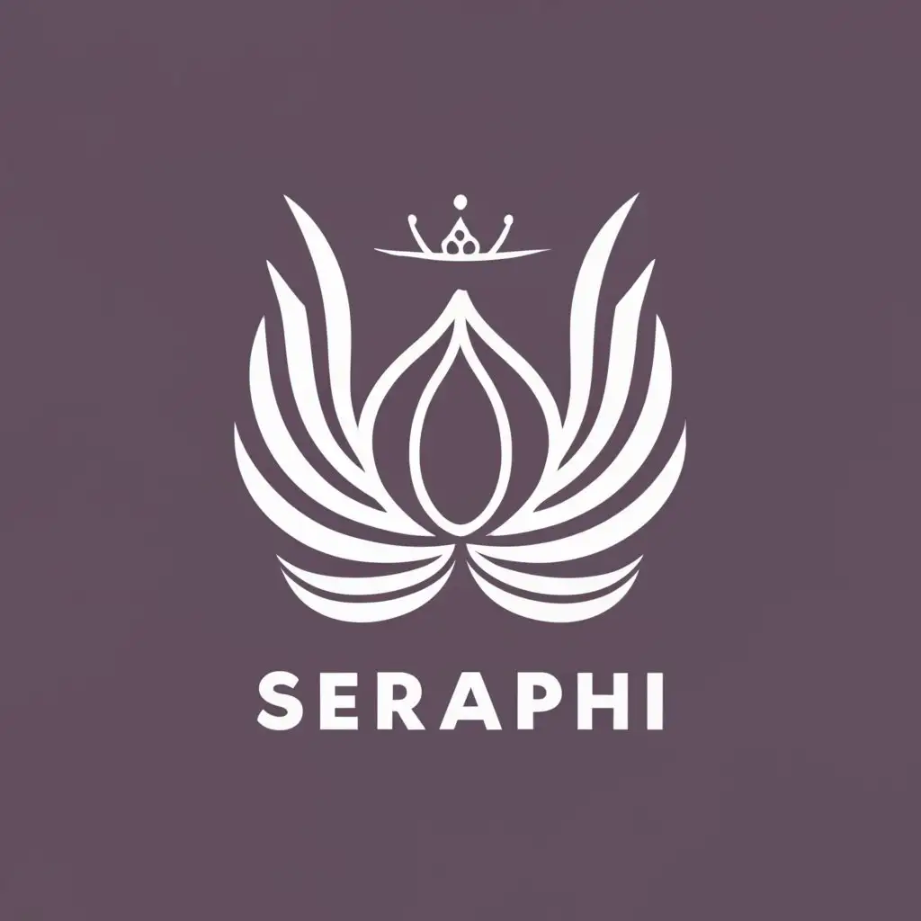 logo, Lotus, Angel Wings, Fairy Wings, Crown, with the text "Seraphi", typography