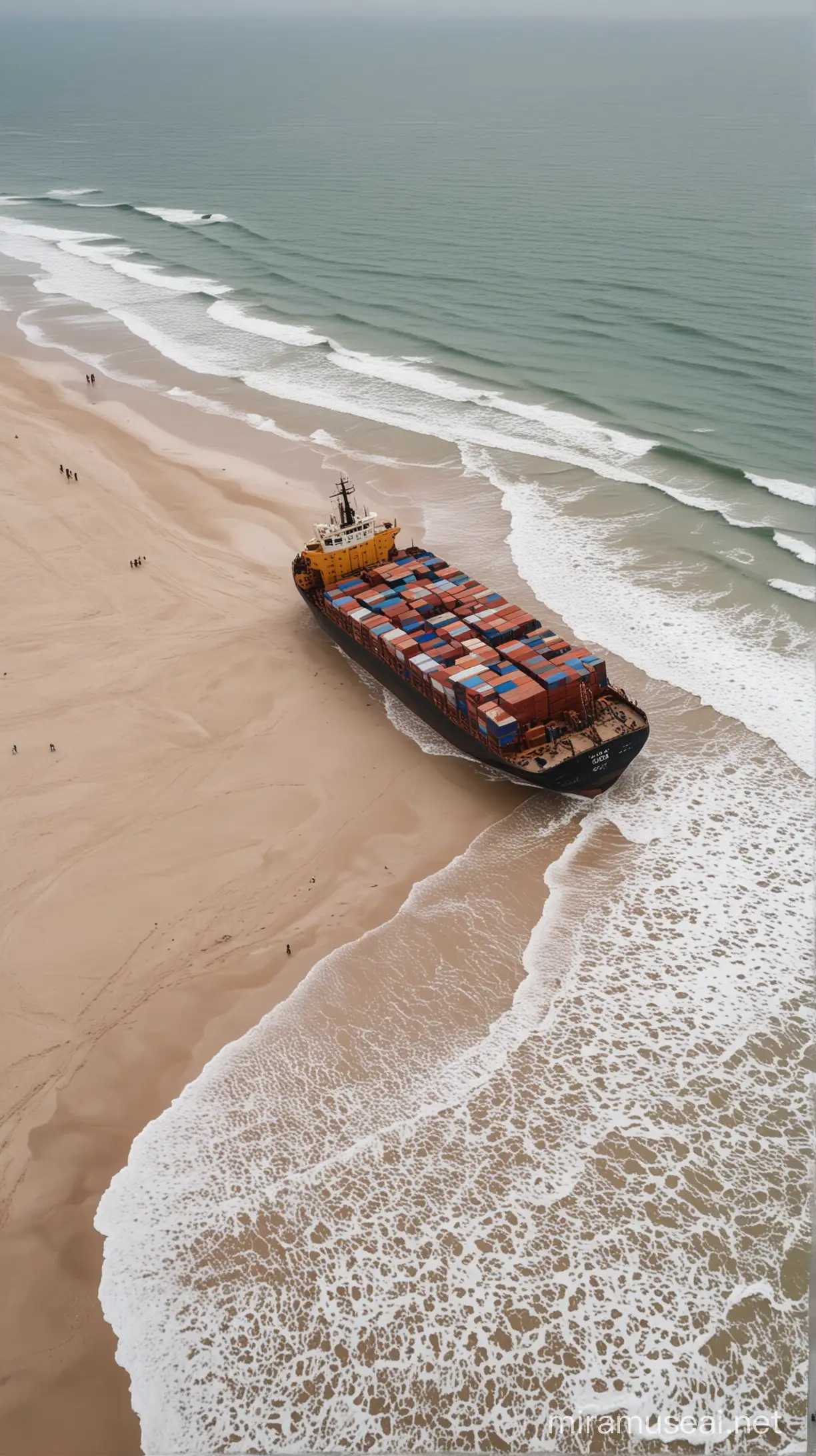 Cargo Ship Stranded on Beach Dramatic Scene of Maritime Disaster