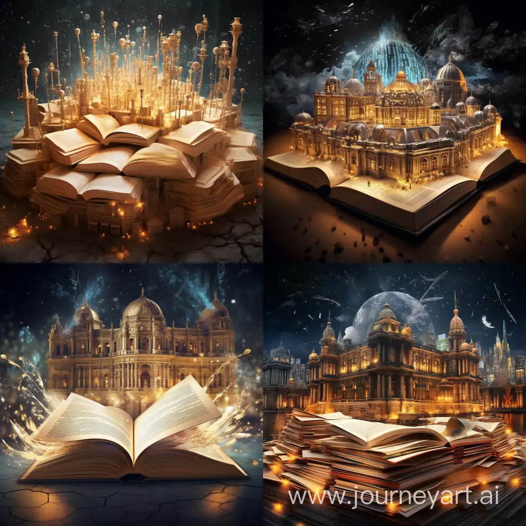 Enchanting-Cityscape-Crafted-from-Open-Books-with-Whimsical-Illumination
