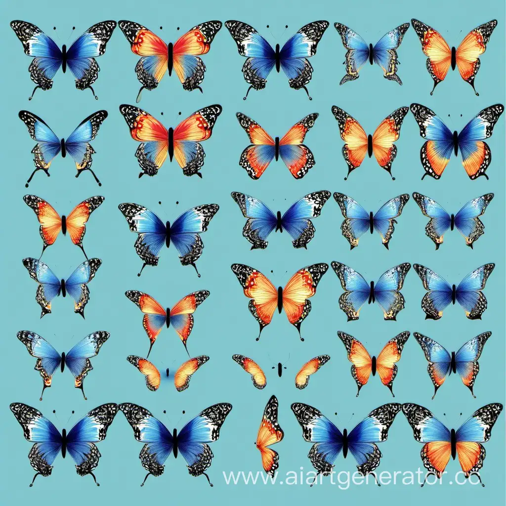Шаблон цветных бабочек для распечатки синие 