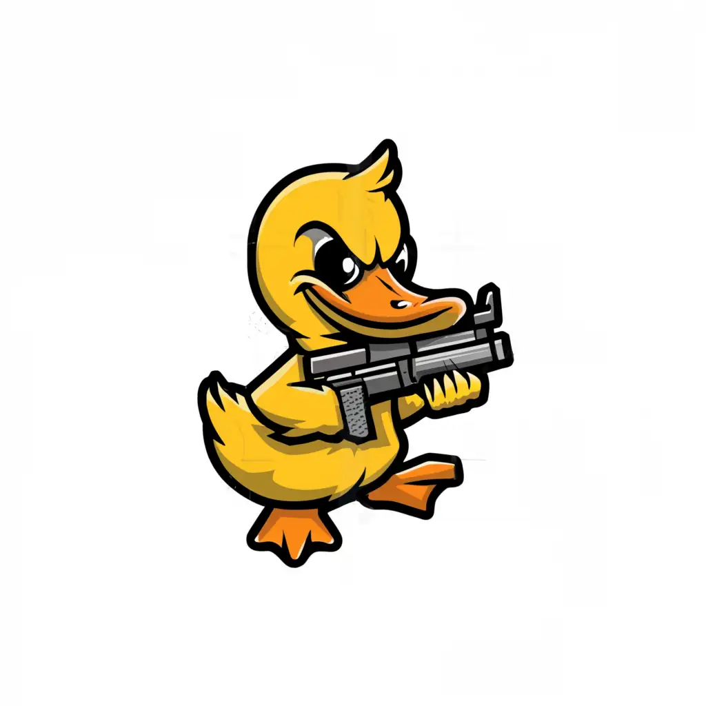 a logo design,with the text "gangster duck", main symbol:cute,small,yellow Duck holding a ak47,complex,clear background