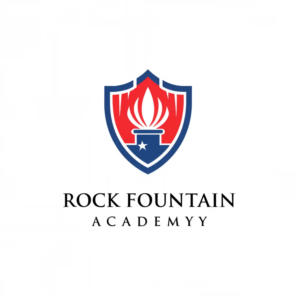 a logo design,with the text "Rock Fountain Academy", main symbol:Company Description: College
Company Slogan: Diligent in Study
Company Colors: Royal Blue and Red
Additional Features: Logo should resemble a school emblem,Moderate,clear background