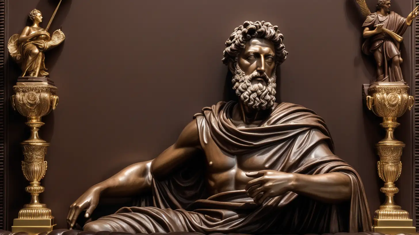 Regal Statue of Marcus Aurelius in Luxurious Dark Chocolate Setting