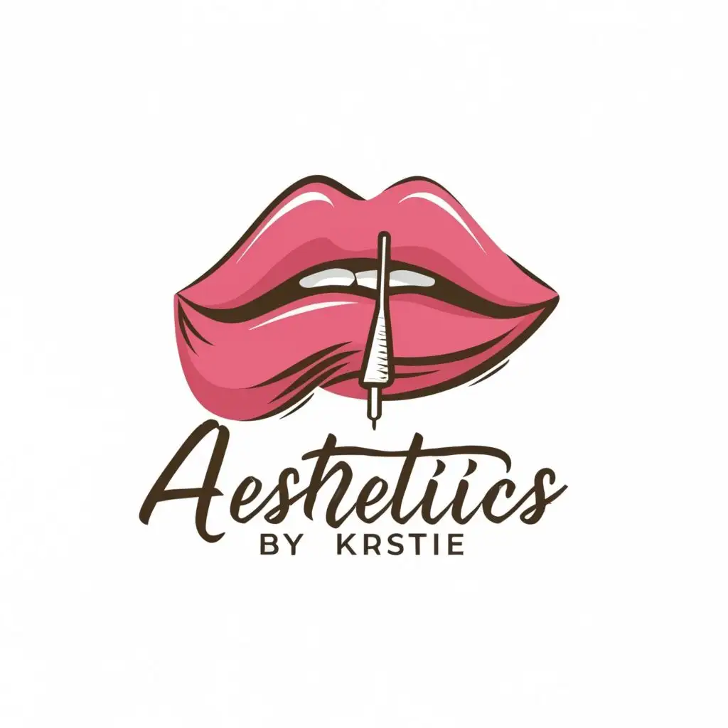 logo, LIPS NEEDLE BEAUTY, with the text "Aesthetics Bykirstie", typography, be used in Beauty Spa industry