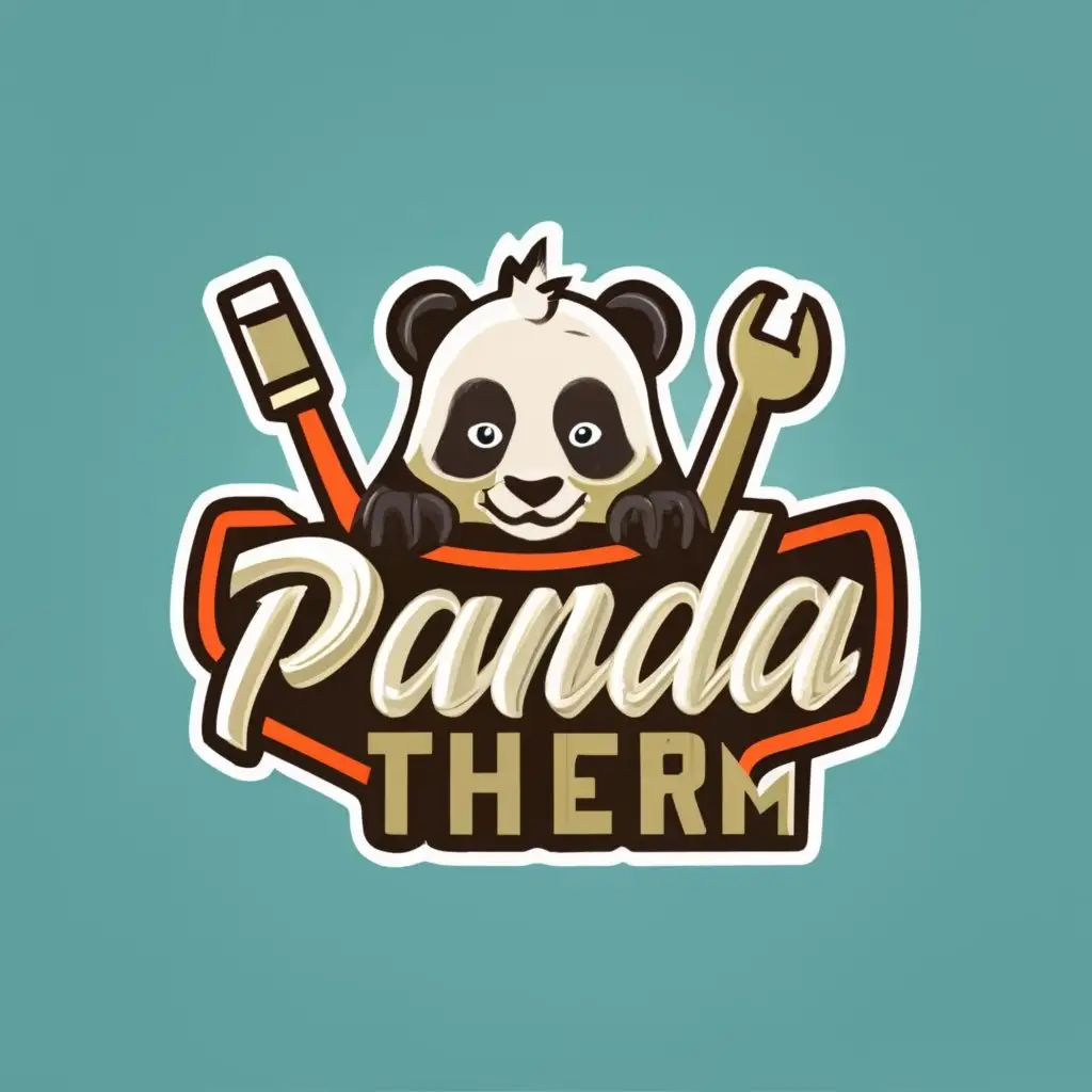 logo, Panda Plumber, with the text "Pandatherm", typography
