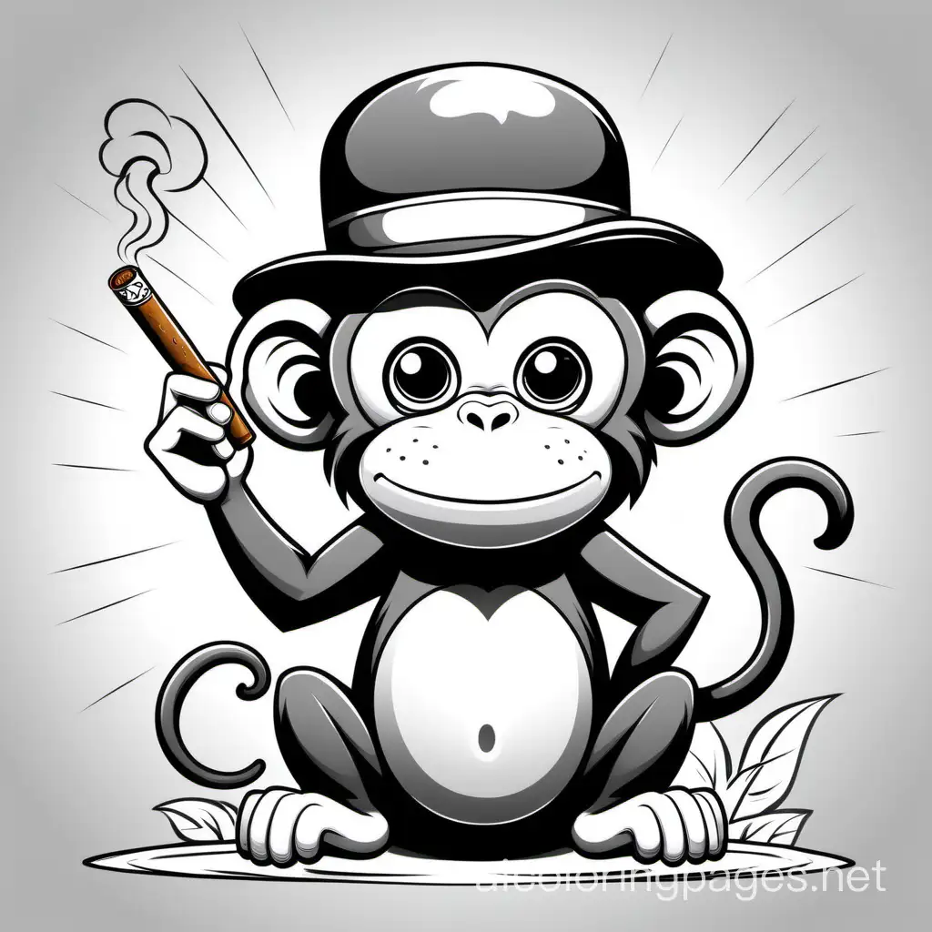 Funny-Monkey-with-Bowler-Hat-and-Cigar-Coloring-Page-on-Stormy-Background
