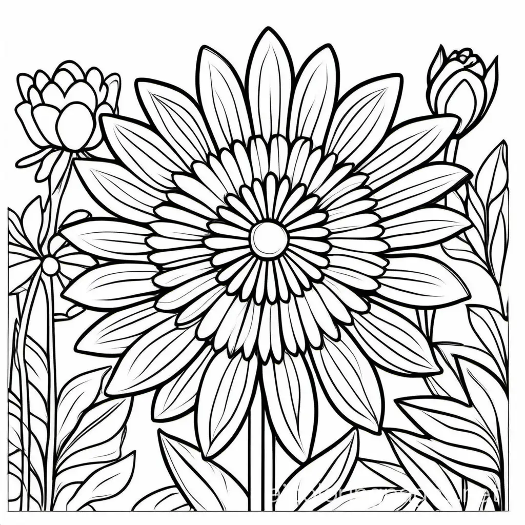 MINDFUL COLORING FLOWERS, Coloring Page, black and white, line art, white background, Simplicity, Ample White Space. The background of the coloring page is plain white to make it easy for young children to color within the lines. The outlines of all the subjects are easy to distinguish, making it simple for kids to color without too much difficulty
