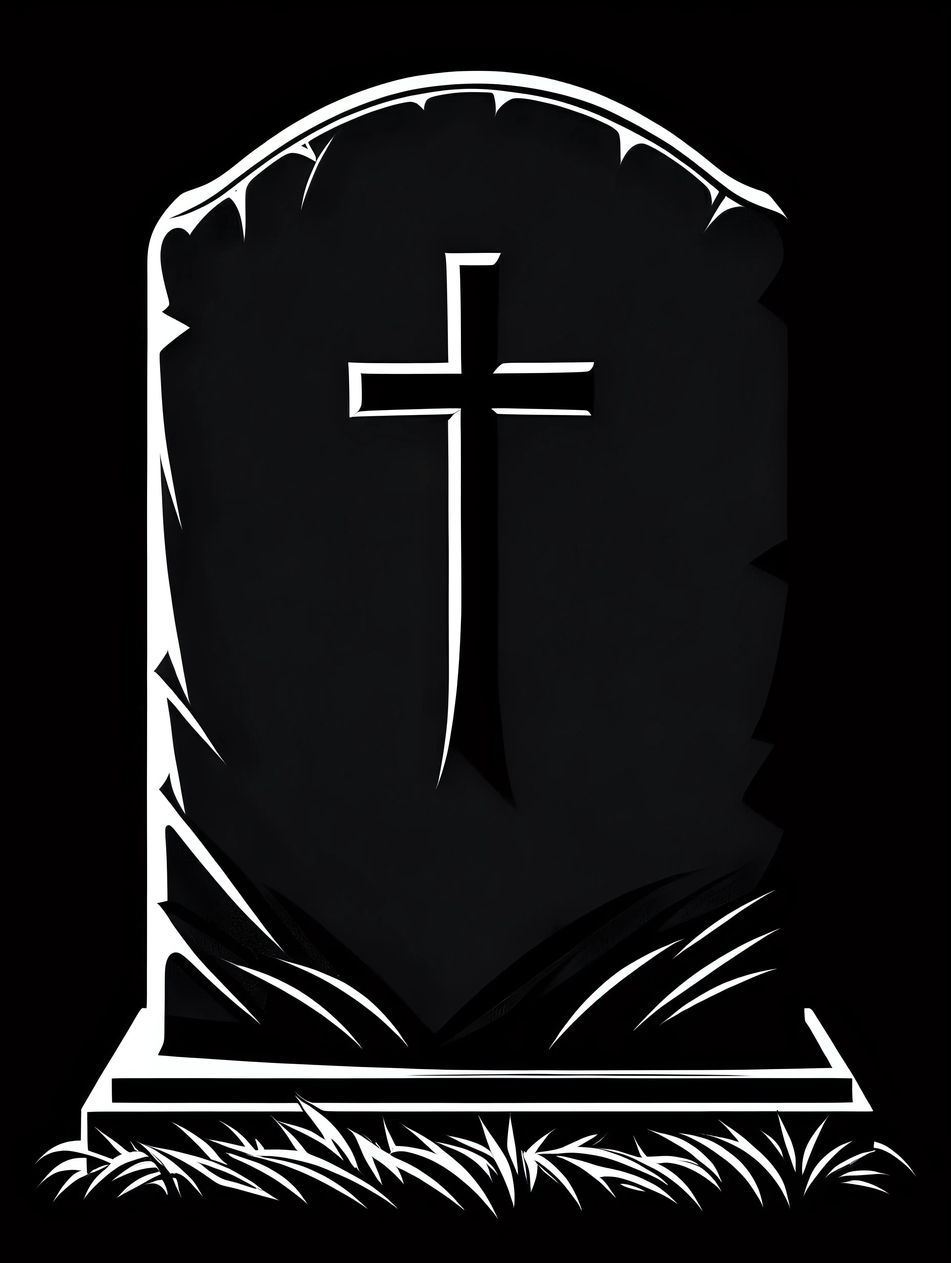 simple gravestone, in the style of Jim Phillips, black and white, stencil, minimalist, simplicity, vector art, negative space, isolated on black background --v 5.2