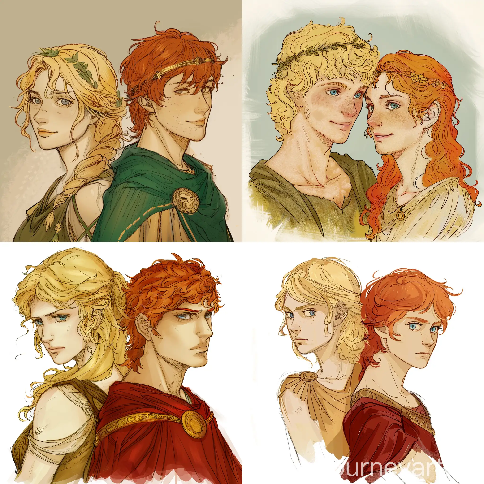 Simple drawing of blonde Helen and red-haired Menelaus.