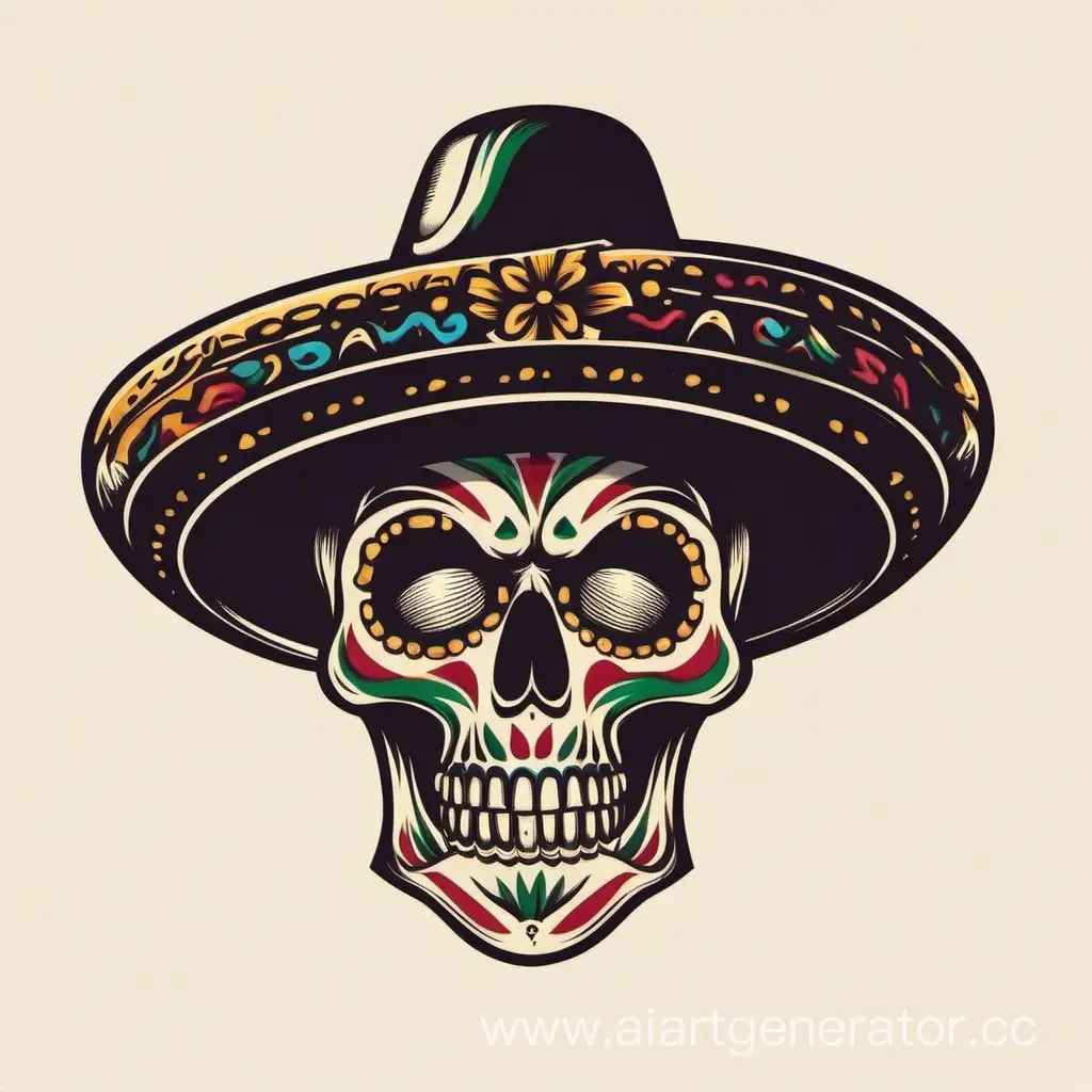 логотип черепа со шляпой в мексиканском стиле
