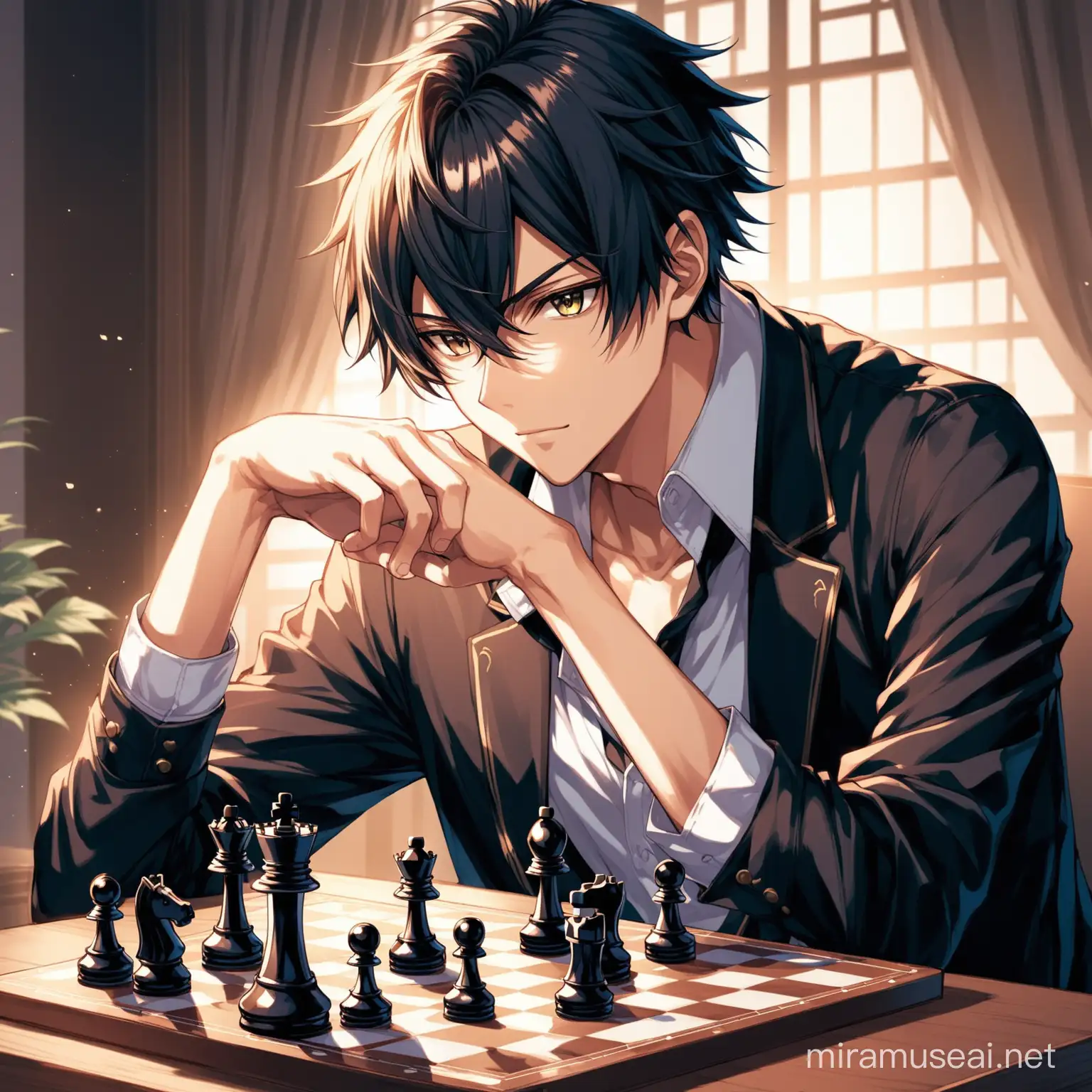 pro anime boy is playing chess cool


