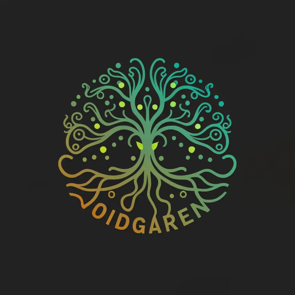 a logo design, with the text 'Voidgarden', main symbol: a gloomy tentacle tree with magic lights, Moderate, be used in Restaurant industry, clear background