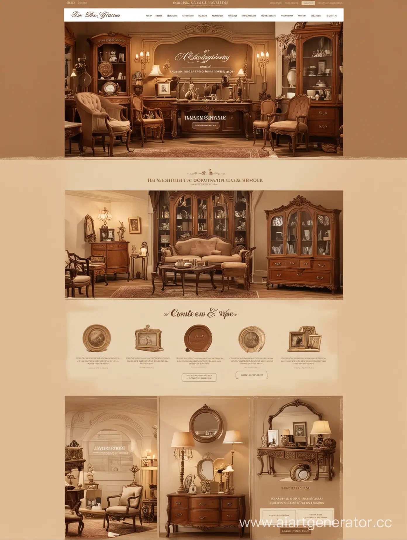 Сайт Антикварного магазина в коричневых цветах с бежевым