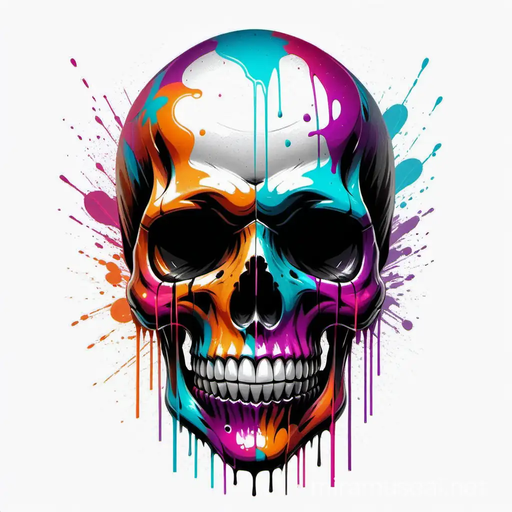 skull color splash graffiti art mouth closed white background art 