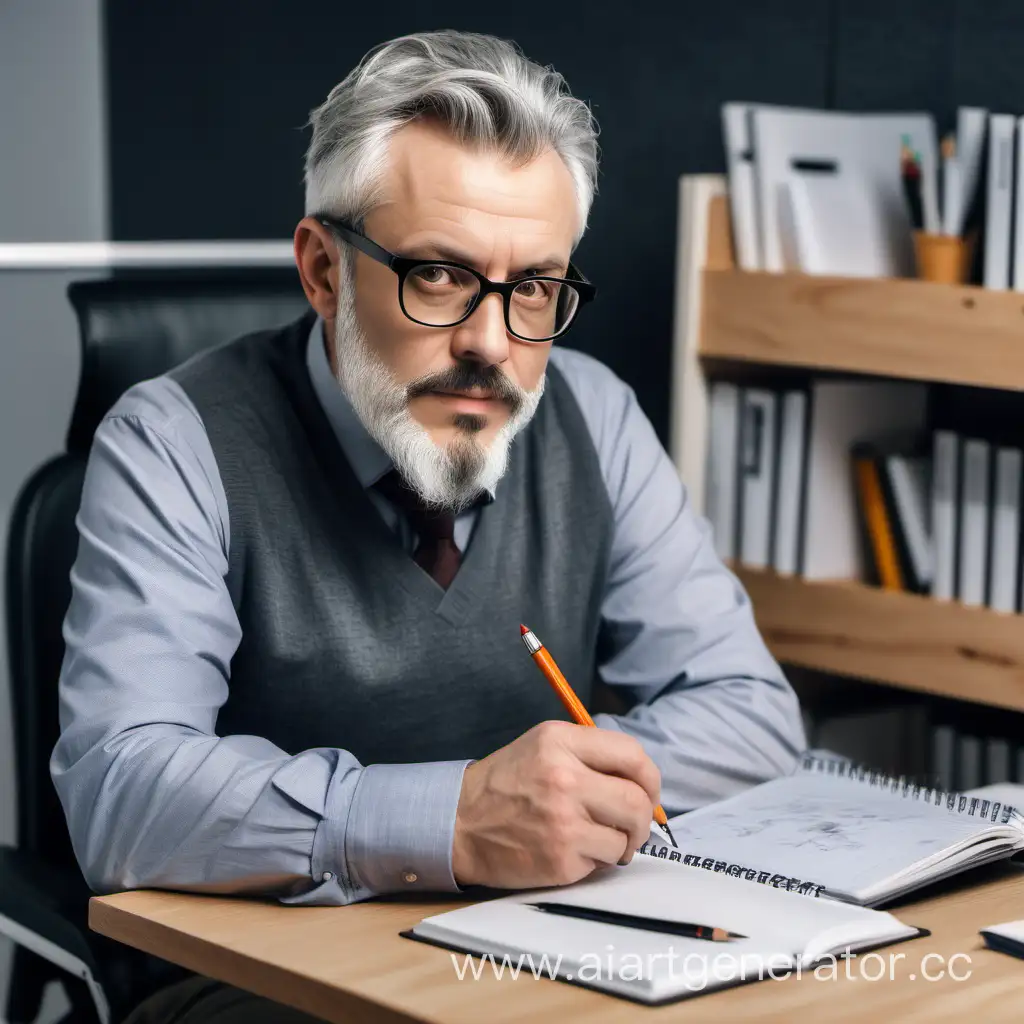 GrayHaired-Man-in-Stylish-Office-Listening-with-Notebook
