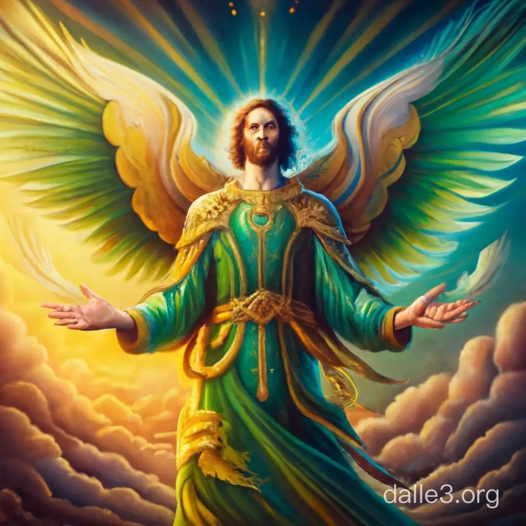 Divine Archangel Raphael with Outspread Emerald Wings Dalle3 AI