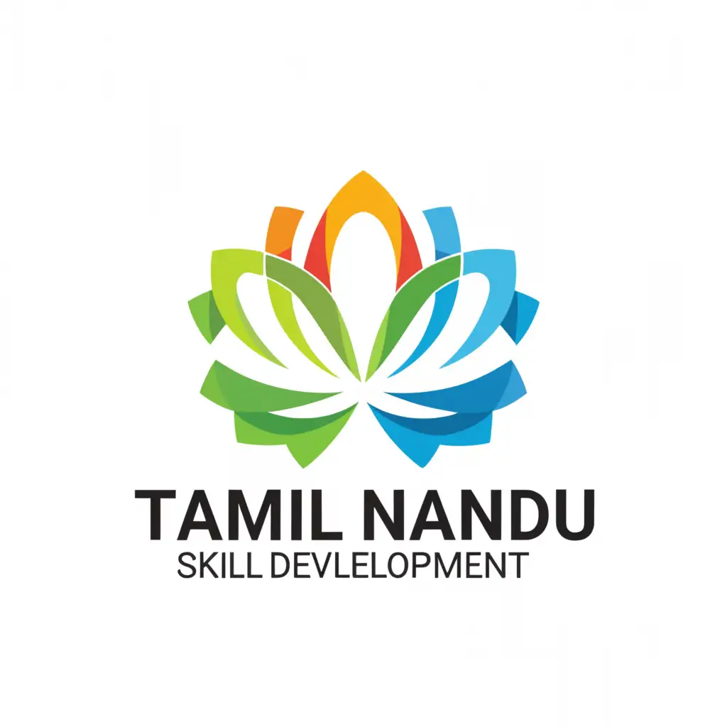 a logo design,with the text "TAMIL NADU SKILL DEVELOPMENT", main symbol:symbol:The main symbol could be a dynamic, stylized depiction of a lotus flower, representing growth, purity, and enlightenment. The petals of the lotus could be shaped like interlocking gears, symbolizing the integration of skills and development. The colors could incorporate shades of blue and green to represent tranquility, progress, and the natural environment.,complex,clear background,complex,clear background
