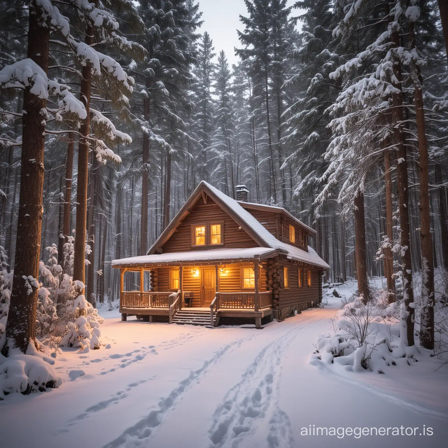 Cozy Log Cabin Retreat in a Snowy Forest | AI Image Generator