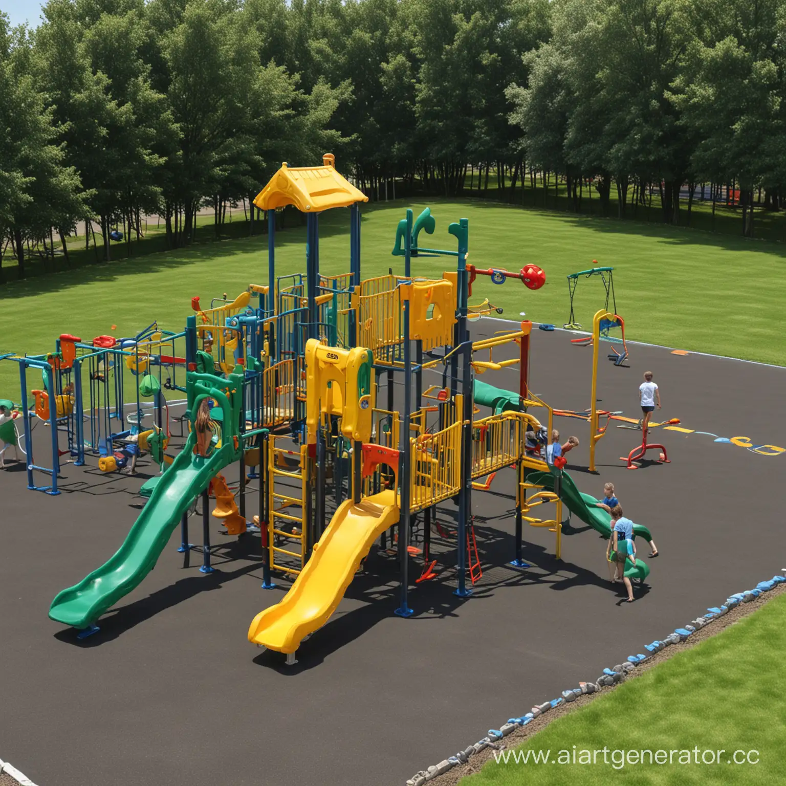 Vibrant-Outdoor-Sports-Playground-with-Exercise-Equipment