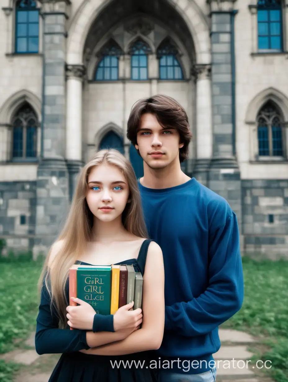 Charming-Teenage-Couple-Amidst-Historic-and-Opulent-Architecture-with-Books