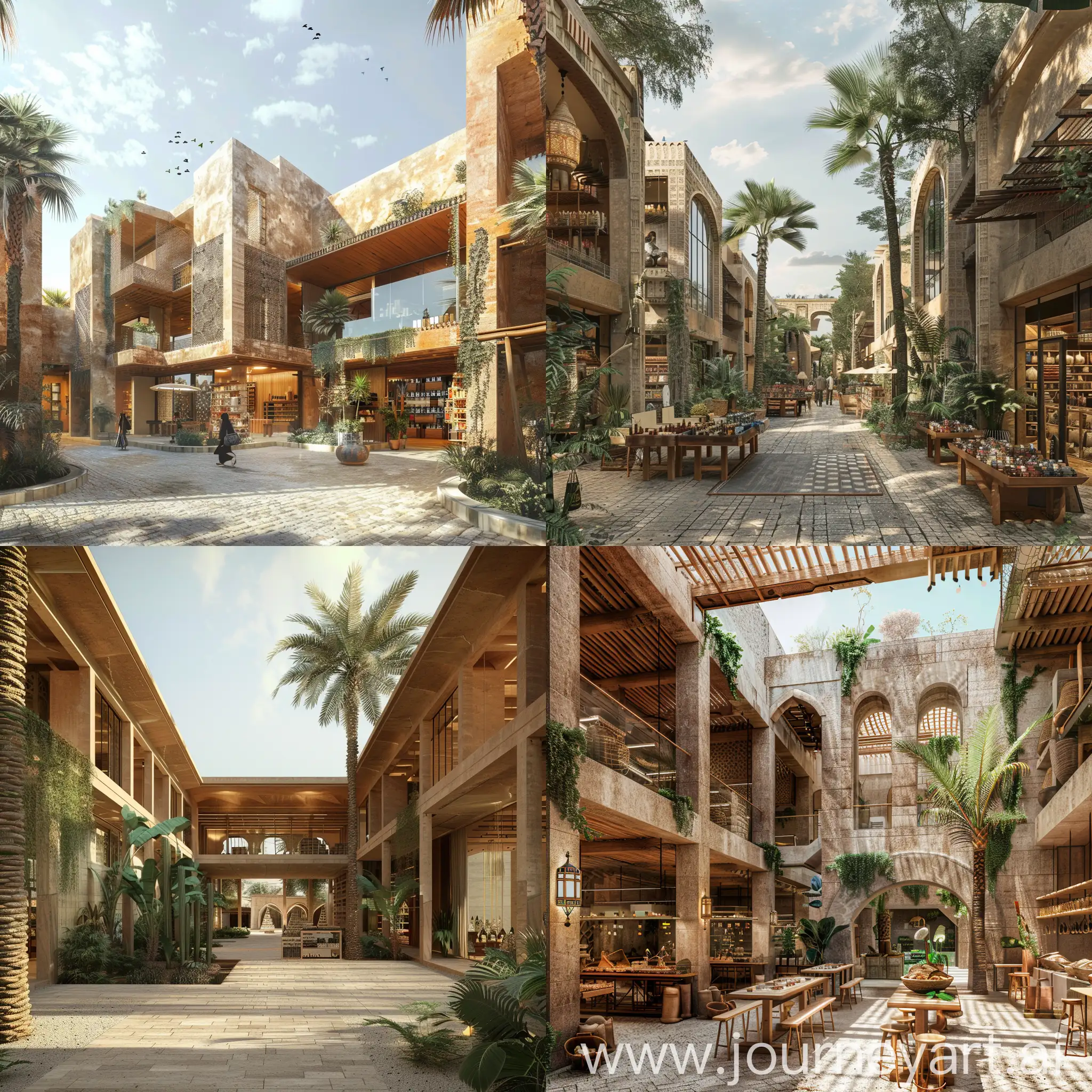 A heritage and commercial complex for selling handmade products, built in Egypt from local materials and affiliated with green and modern architecture.