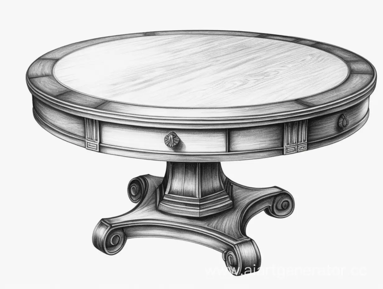 Minimalist-Round-Coffee-Table-Sketch-on-White-Background