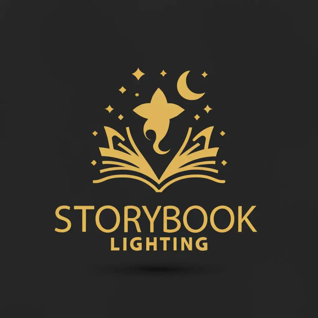 a logo design,with the text "Storybook Lighting", main symbol:magic wand, moon, book with light,complex,be used in Construction industry,clear background