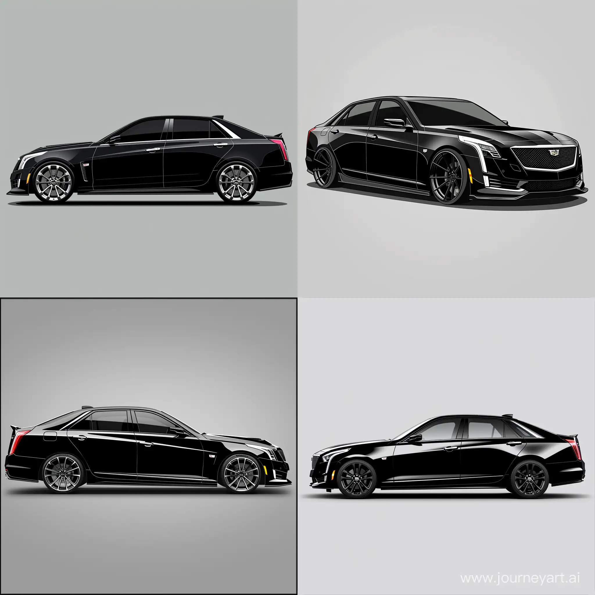 Black Cadillac CT5, Photography from an angle 2/3, Simple Gray Background, No Light Reflection on Car, Minimalism 2D Illustration, Adobe Illustrator Software, High Precision
