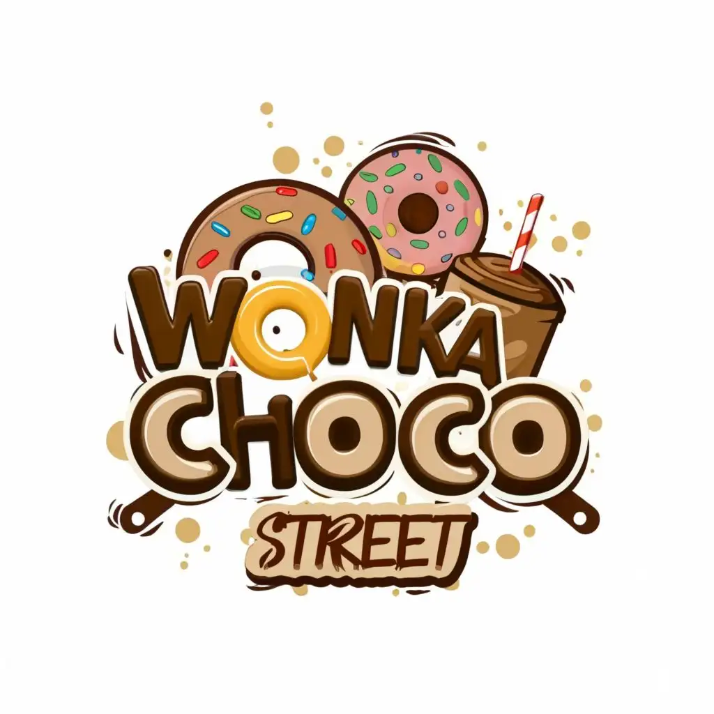logo, Ice coffee , chocolate , donut , with the text "Wonka Choco street", typography, be used in Restaurant industry