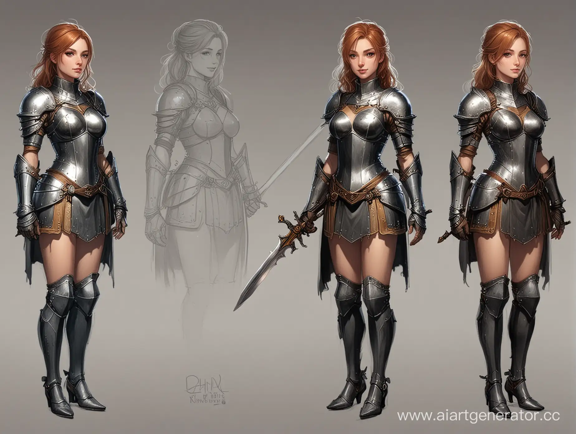 Alluring-Female-Knight-Unhelmed-Perspective-Sketches