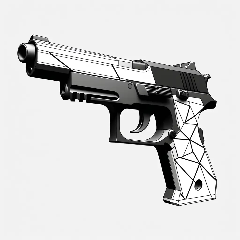 Polygonal Lines Pistol in Black and White on Transparent Background