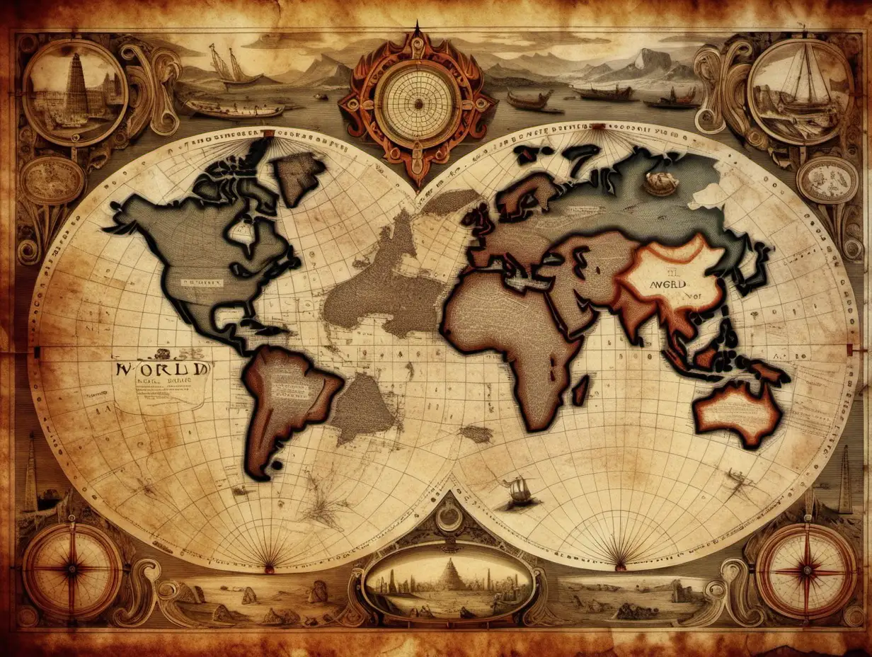 Antique World Map on Parchment Background