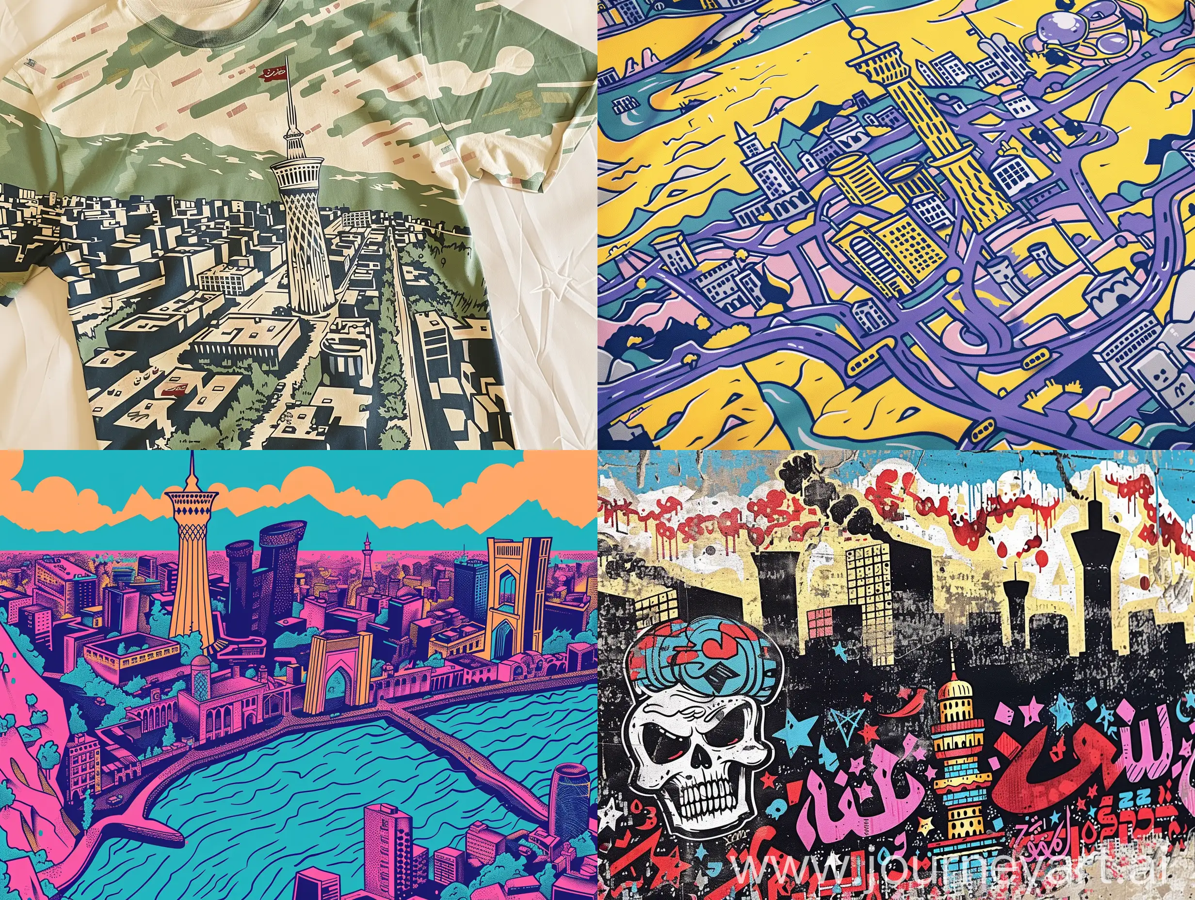 GangStyle-Tehran-Map-Tshirt-Design-featuring-Milad-and-Azadi-Towers