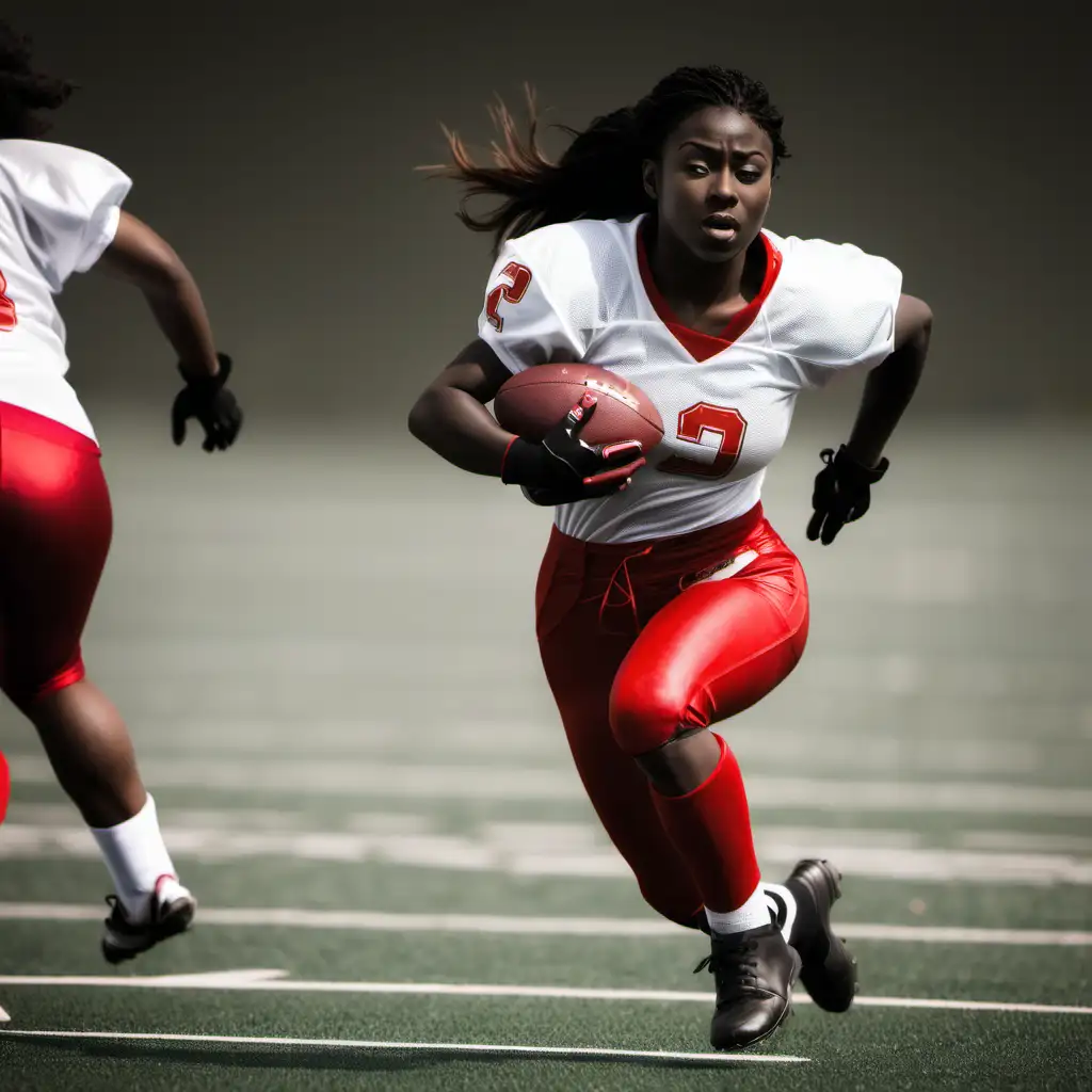 Active Female Running Back Playing Football