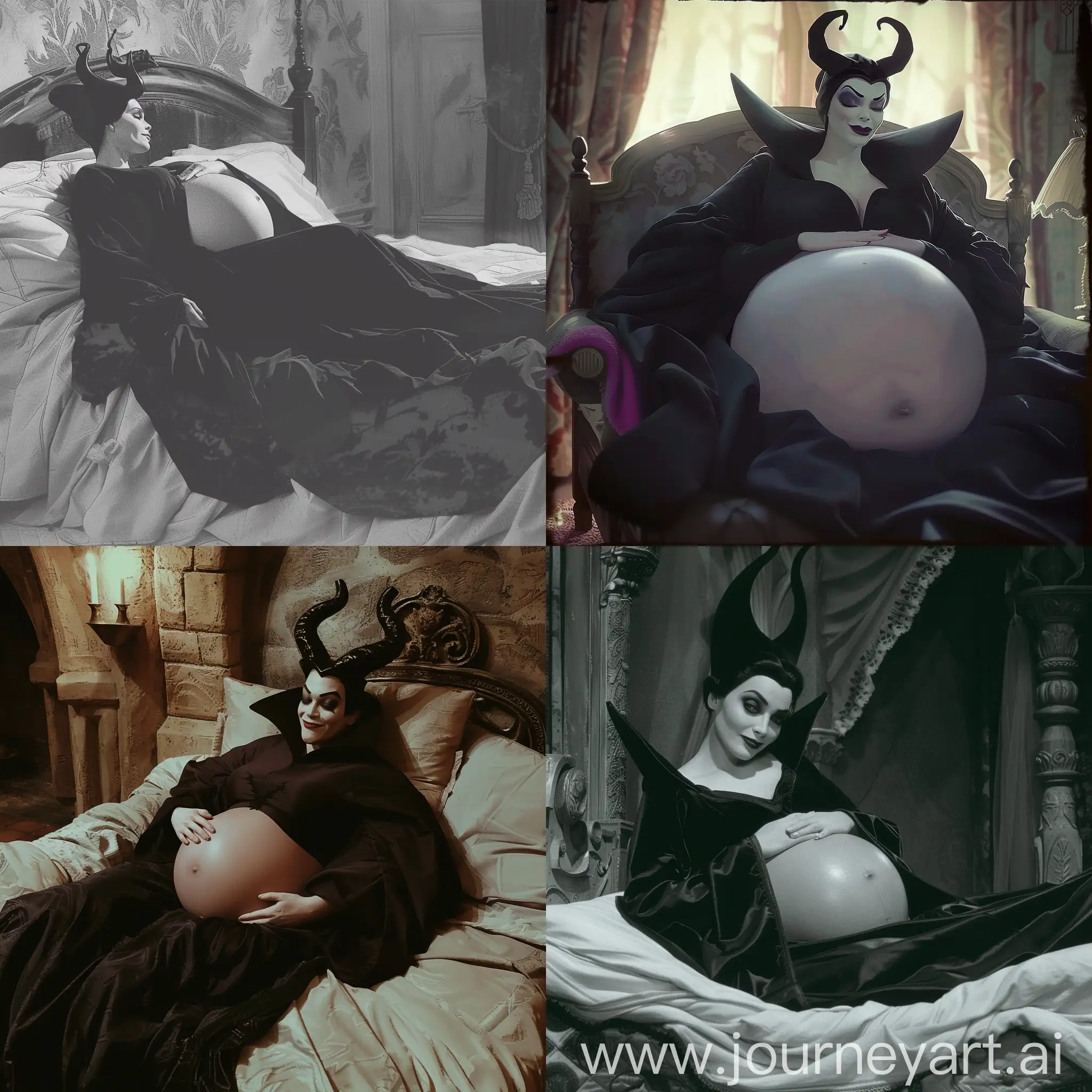 Pregnant-Maleficent-Relaxing-in-Bed-with-a-Striking-Baby-Bump
