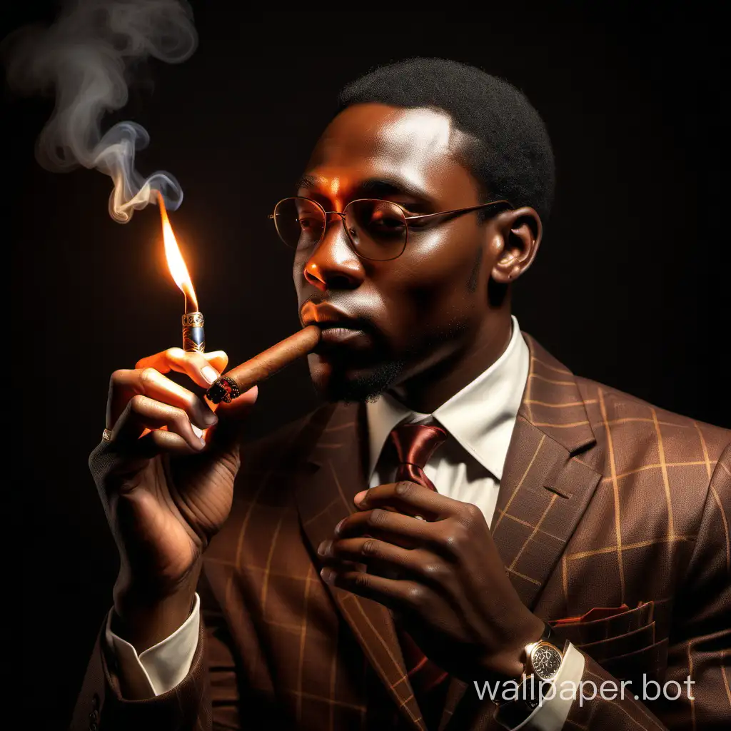 Realistic African american male lighting a cigar