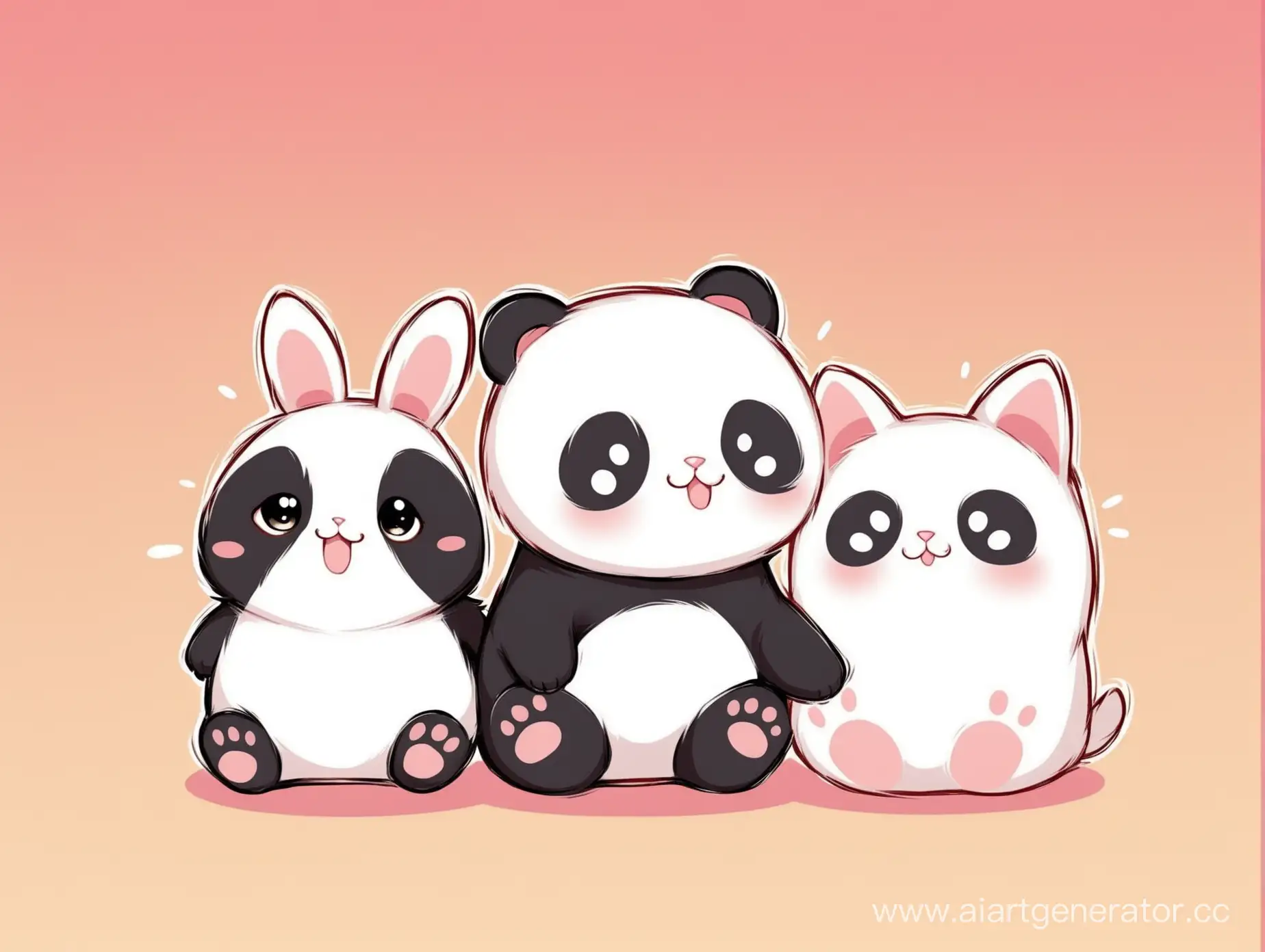 Playful-Panda-Cat-and-Rabbit-Whimsical-Animal-Trio-in-a-Hilarious-Encounter