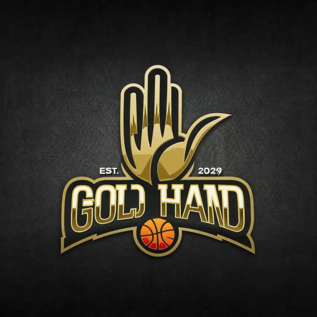 a logo design,with the text "Gold Hand", main symbol:Gold Hand. Basketball,complex,clear background