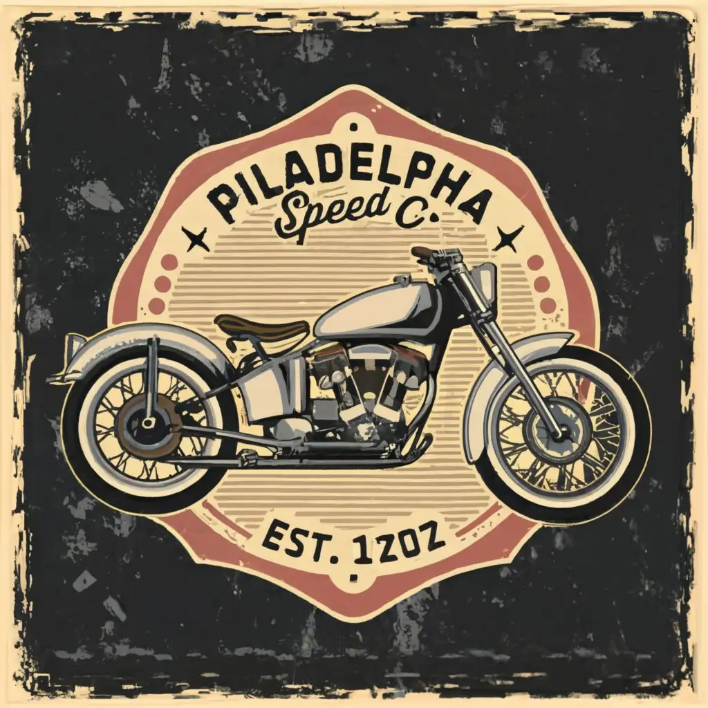 logo, old school custom panhead motorcycle, with the text "Philadelphia Speed Co.", typography, be used in Automotive industry, EST. 2020