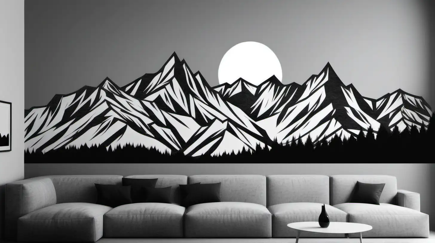 Elegant Black and White Mountain Range Wall Art