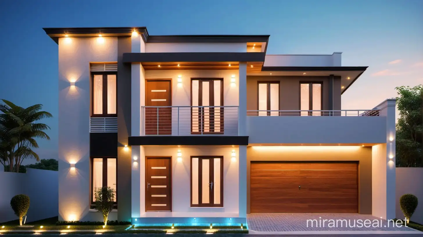 BudgetFriendly Small Front House Design with Flat Roof and Wooden Lighting Features