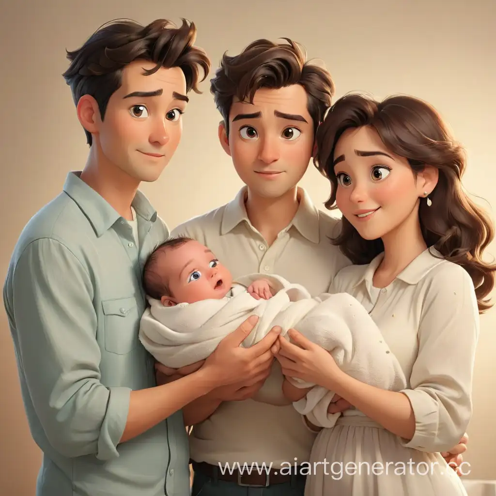 Joyful-Cartoon-Couple-Holding-Newborn-Baby-with-Love
