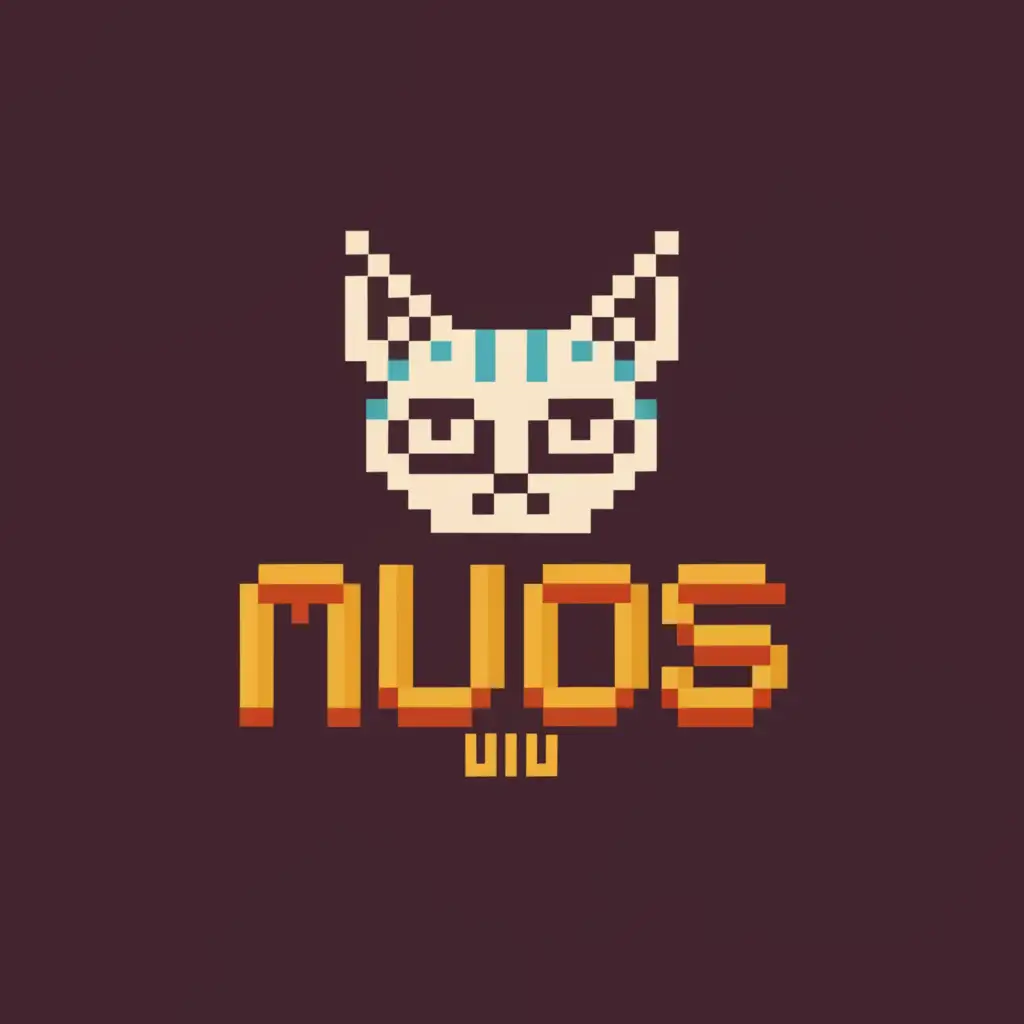a logo design,with the text "MuOS", main symbol:a 8-bit cat,Moderate,clear background