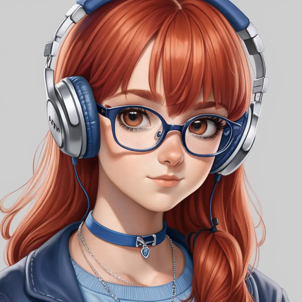 Aleyna RedHaired Molecular Biology Student with Glasses and Blue OverEar Headphones