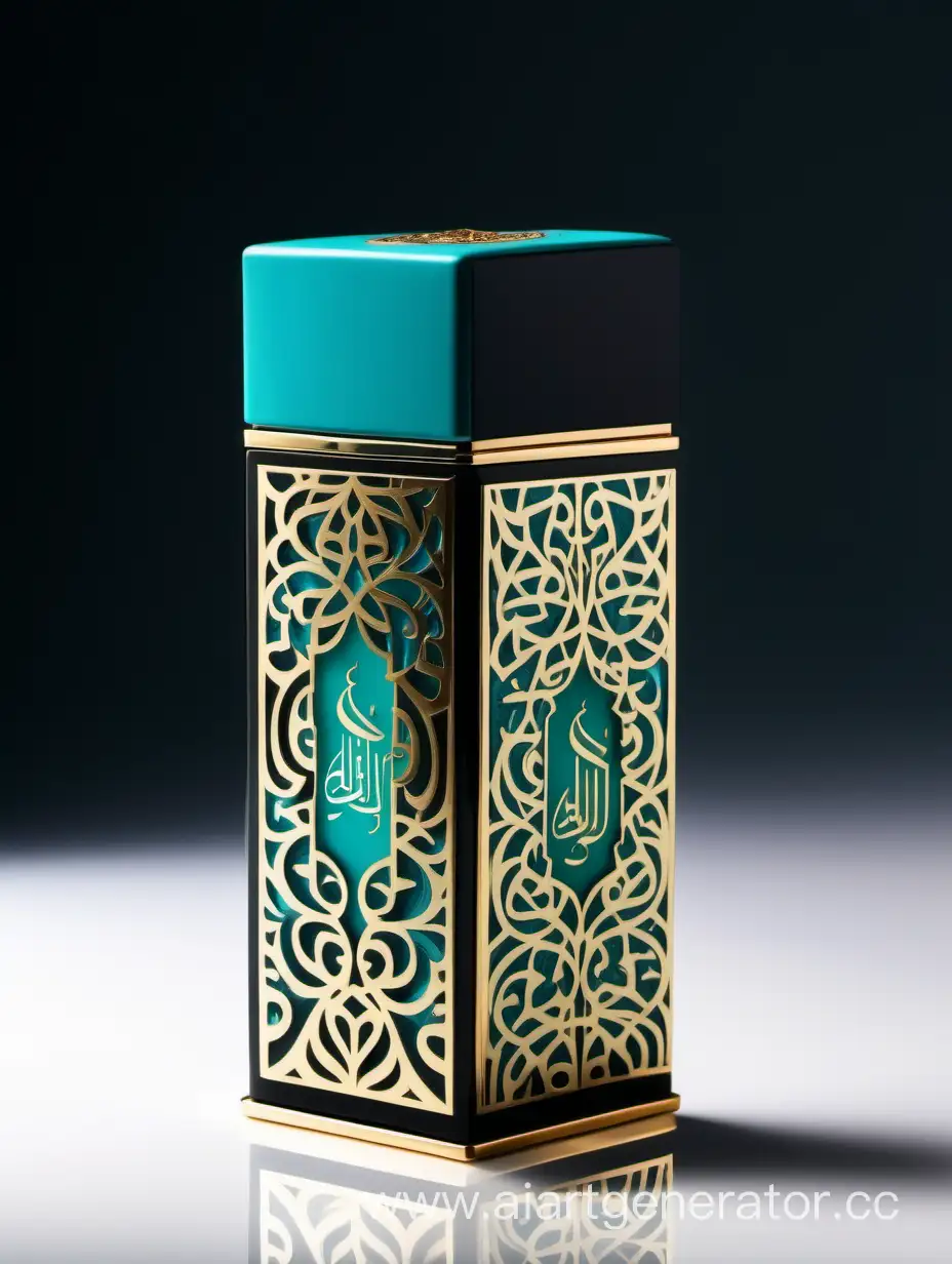 Elegant-Black-and-Gold-Turquoise-Luxury-Perfume-Box-with-Arabic-Calligraphy